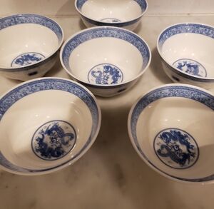 Set Of 6 Chinese Dragon Soy Condiment Bowls